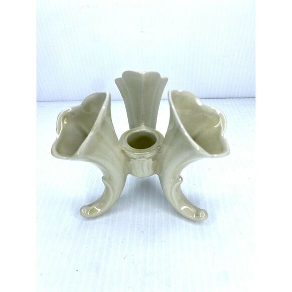 Vintage White Ceramic Triple Bud Vase Candle Holder Made In England - Picture 1 of 9